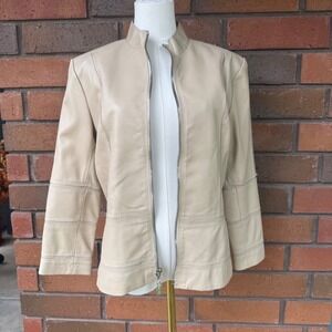 St. John Sport Lamb‎ Leather Jacket Sporty | Tan | Size Medium Runs Small